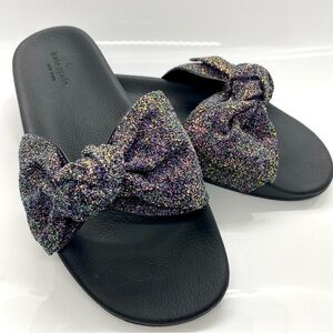 𝅺sparkly Glitter Purple Pink Iridescent Shellie Bow Slide Sandal Slip On 9
